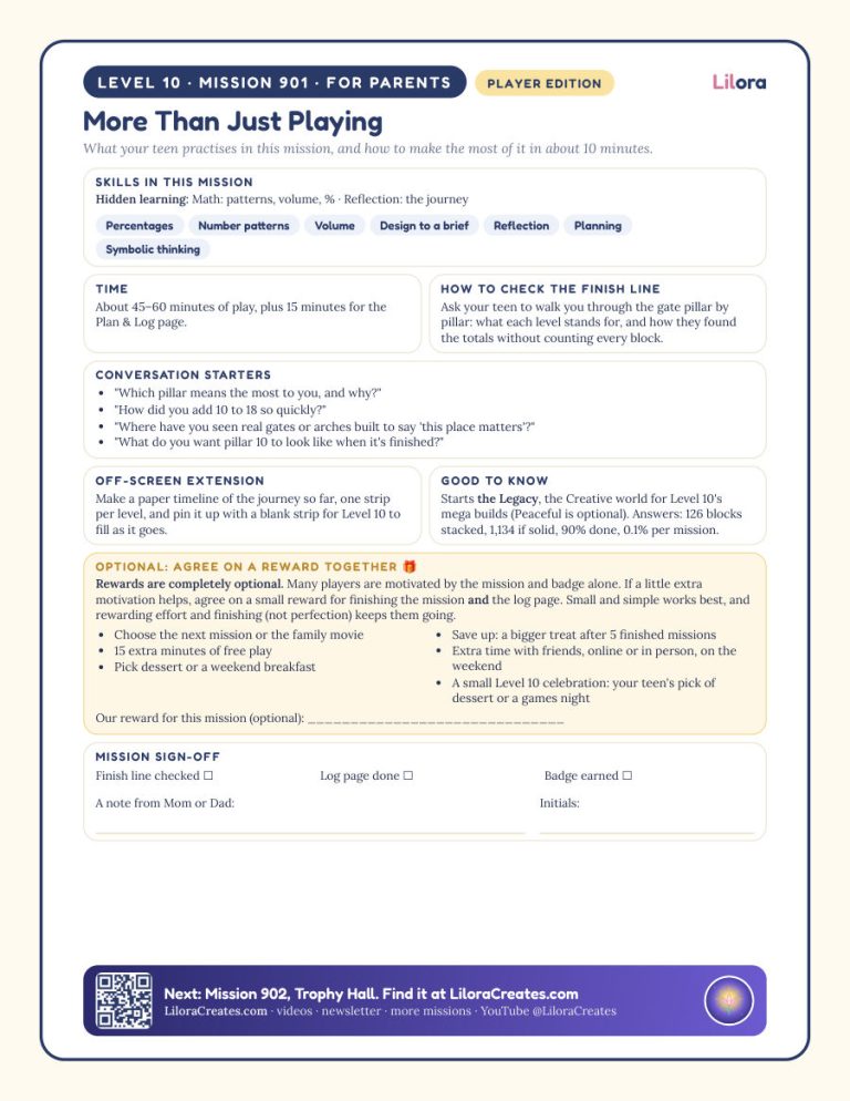 Sample page: Player Edition: page for parents