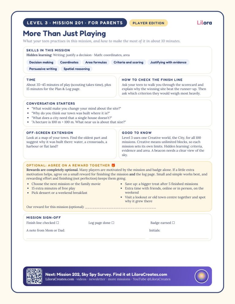 Sample page: Player Edition: page for parents