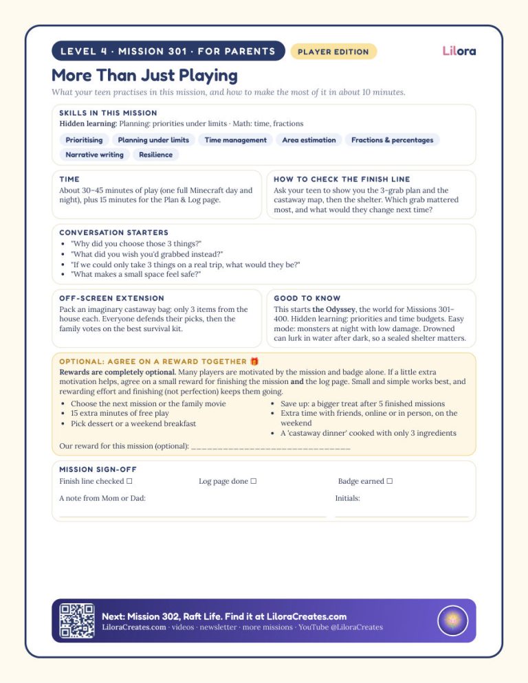 Sample page: Player Edition: page for parents
