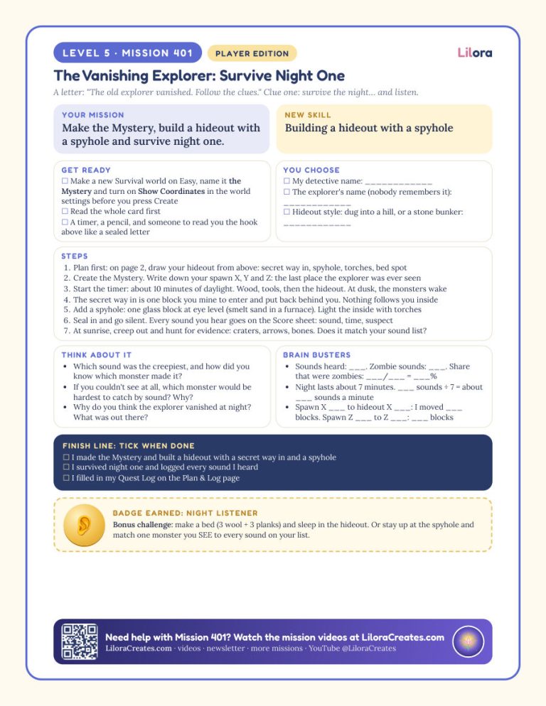 Sample page: Level 5 mission card