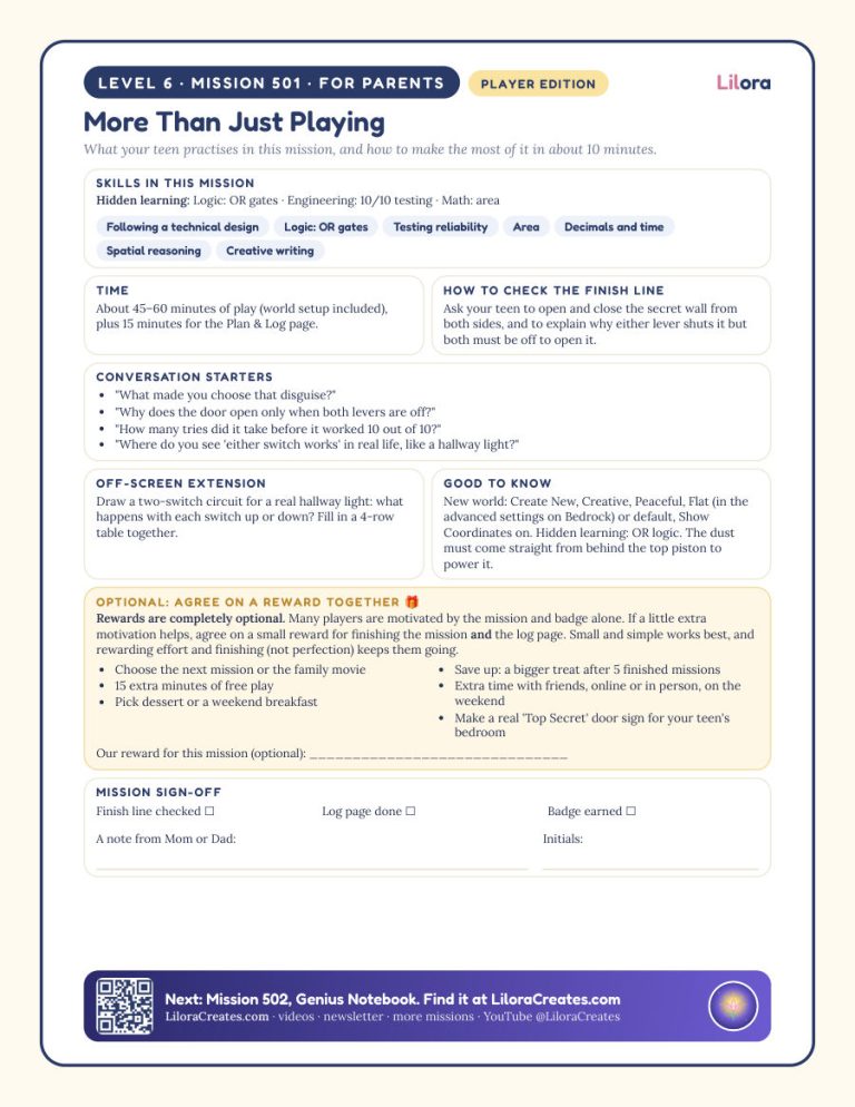 Sample page: Player Edition: page for parents