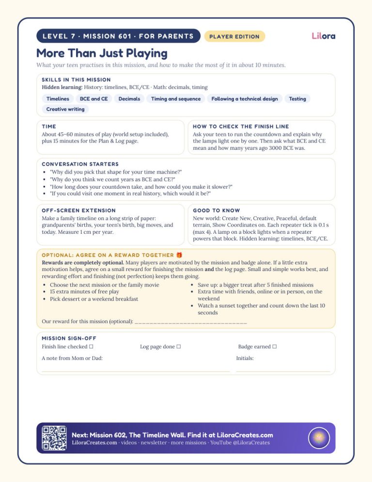 Sample page: Player Edition: page for parents