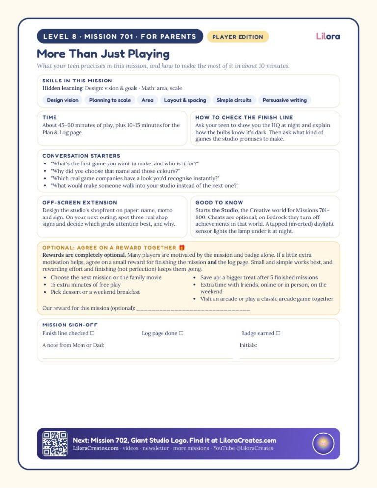 Sample page: Player Edition: page for parents